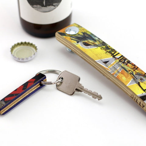 Skateboard keychain and bottle opener 