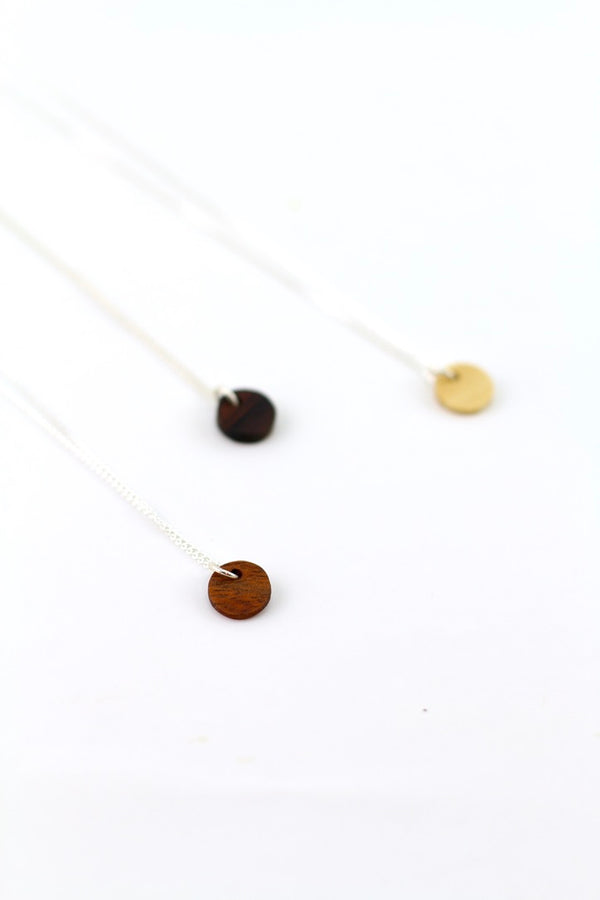 Tiny stacking wood charm necklace