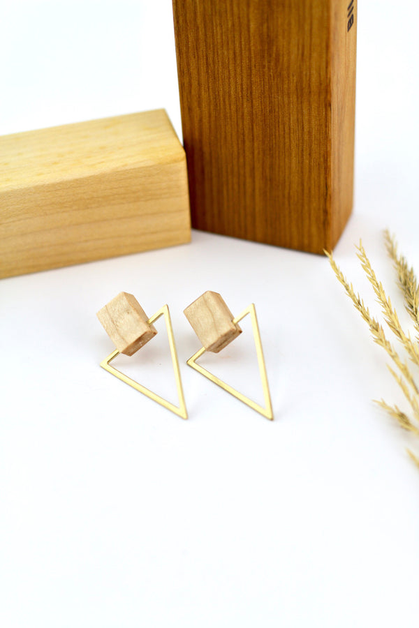 Geometric brass stud earrings