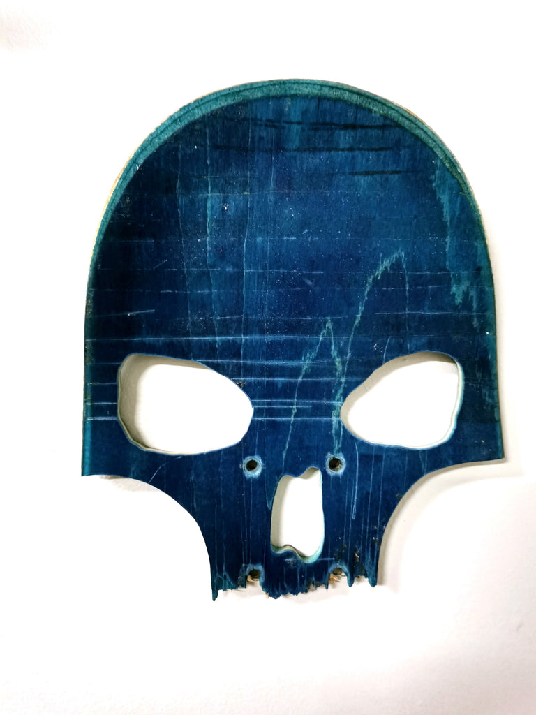 Blue skateboard skull art